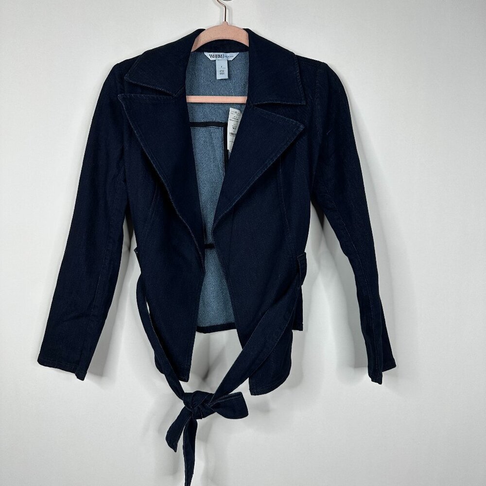NWT White House Black Market Denim Jacket w Tie Waist Avery Rinse 2 - Picture 2 of 7